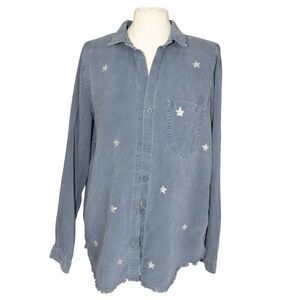Cloth & Stone Silver Stars on Faded Black Tencel Lyocell Button Down Shirt M